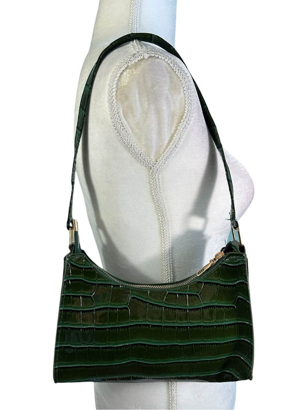 NWOT Dark Green Croc-Embossed Shoulder Bag - Picture 2 of 6